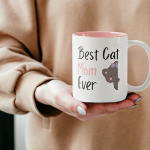 Süßes Katzenmutter-Rosa-Schleife-Kawaii-Design Zweifarbige Tasse