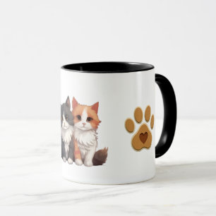 Süßes Katzenpaar mit Herzpfotenabdruck Tasse