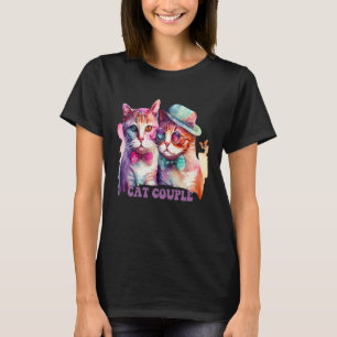 Süßes Katzenpaar mit Hut und Brille für Katze T-Shirt