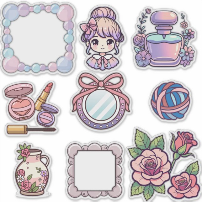 Süßes Kawaii-Ästhetik-Sticker-Bundle – Rahmen, Bea Aufkleber (Vorderseite)