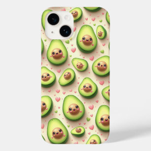 Süßes Kawaii-Avocado- und rosa Herzen-Muster Case-Mate iPhone 14 Hülle