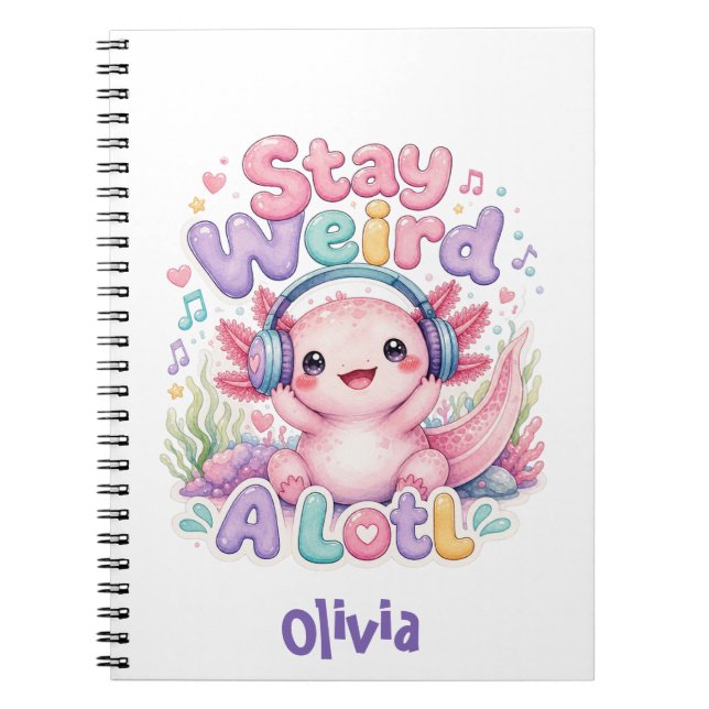 Süßes Kawaii-Axolotl-Monogramm Notizblock (Vorderseite)