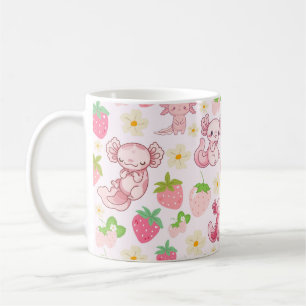 Süßes Kawaii-Axolotl- und Erdbeeren-Nahtloses Must Kaffeetasse