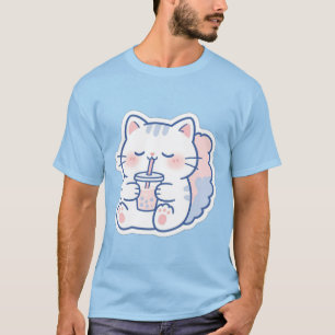 Süßes Kawaii-Boba-Katze-Bubble-Tea-Grafik-T-Shirt T-Shirt