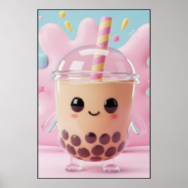 Süßes Kawaii-Bubble-Tea-Charakter-Poster Poster