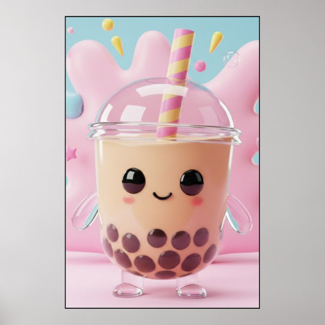 Süßes Kawaii-Bubble-Tea-Charakter-Poster Poster (Vorne)