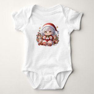 Süßes Kawaii Chibi Anime Mädchen Santa Weihnachten Baby Strampler