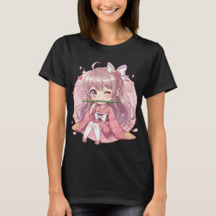 Süßes Kawaii Chibi Mädchen in rosa Kimono mit Kirs T-Shirt