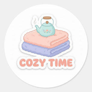 Süßes Kawaii-"Cozy Time"-Sticker Runder Aufkleber