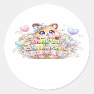 Süßes Kawaii Danke für den Kauf Kleiner Katzenaufk Runder Aufkleber