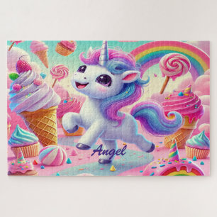 Süßes Kawaii-Einhorn, Cupcakes, Regenbogen Puzzle