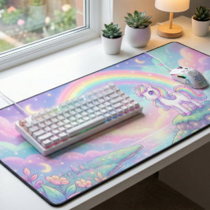 Süßes Kawaii-Einhorn-Pastell-Regenbogen-Magisch Schreibtischunterlage