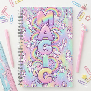 Süßes Kawaii-Einhorn-Pastell-Regenbogen-Magisches Notizbuch