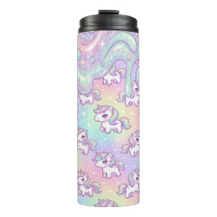 Süßes Kawaii-Einhorn-Pastell-Regenbogen-Magisches Thermosbecher