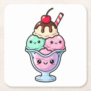 Süßes Kawaii-Eisbecher Rechteckiger Pappuntersetzer