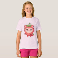 Süßes Kawaii-Erdbeeren-Katzen-Grafik-T-Shirt