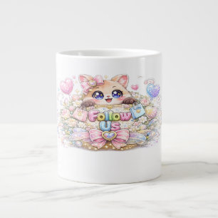 Süßes Kawaii Folge Uns Katze Pastell Rosa Social M Jumbo-Tasse