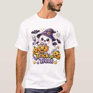 Süßes Kawaii-Geist-Trick-or-Treat-Halloween-T-Shir T-Shirt