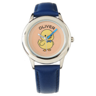 Süßes Kawaii gelbes Entlein mit blauer Fliege Armbanduhr