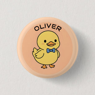 Süßes Kawaii gelbes Entlein mit blauer Fliege Button