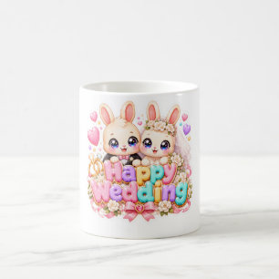 Süßes Kawaii Glückliches Hochzeits-Hasen-Paar Past Kaffeetasse