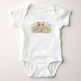 Süßes Kawaii-Gratulationskatze-Pastellrosa-Blumenm Baby Strampler