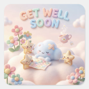 Süßes Kawaii Gute Besserung mit Schlafendem Wolken Quadratischer Aufkleber