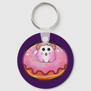 Süßes Kawaii-Hamster-in-Rosa-Glasur-Donut-Kunstwer Schlüsselanhänger