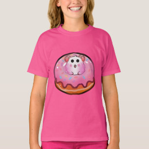 Süßes Kawaii-Hamster-in-Rosa-Glasur-Donut-Kunstwer T-Shirt