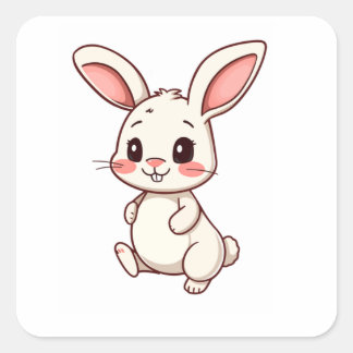 Süßes Kawaii-Hasen-Kaninchen- individuelles Aufkle Quadratischer Aufkleber