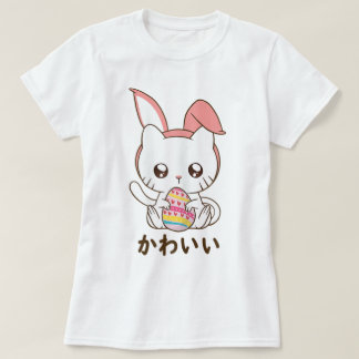 Süßes Kawaii-Hasen-Katze Osterdesign T-Shirt