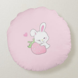 Süßes Kawaii-Hasen-Rundkissen - Pastellrosa Rundes Kissen