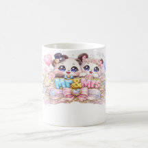 Süßes Kawaii Herr und Frau Panda Paar Pastell Rosa