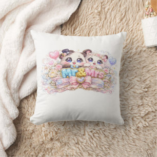 Süßes Kawaii Herr und Frau Panda Paar Pastellrosa Kissen