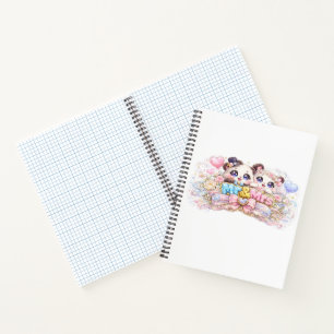 Süßes Kawaii Herr und Frau Panda Paar Pastellrosa Notizbuch
