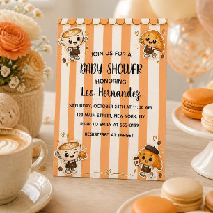 Süßes Kawaii-Kaffee-Croissant-Orange-Baby-Shower Einladung