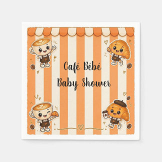Süßes Kawaii-Kaffee-Croissant-Orange-Baby-Shower Serviette