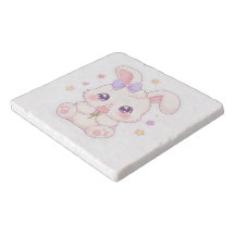 Süßes Kawaii-Kaninchen mit rosa Blumenstein-Unters