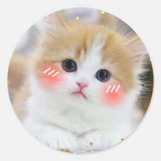 Süßes Kawaii-Kätzchen mit errötetem Gesicht Rund A Runder Aufkleber
