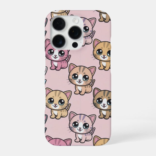 "Süßes Kawaii-Kätzchen-Muster iPhone 16 Pro Hülle. Hülle (Rückseite)