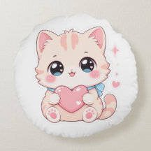 Süßes Kawaii-Kätzchen-Rosa-Herz-Grafik-Kissen