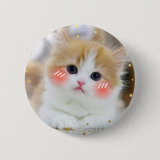 Süßes Kawaii Kätzchen Schamesröte Gesicht Knopf Ab Button