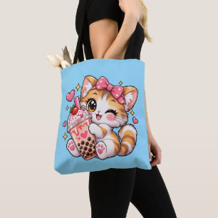 Süßes Kawaii-Kätzchen zwinkerndes Boba-Tea