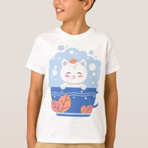 Süßes Kawaii-Katze-in-einer-blauen-Tasse-T-Shirt f T-Shirt