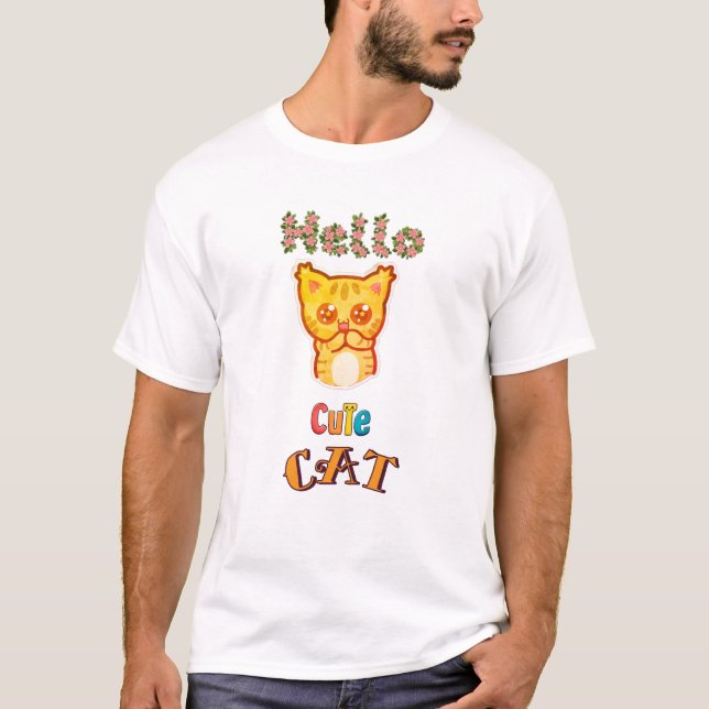 Süßes Kawaii-Katzengesicht Grafik T-Shirt  (Vorderseite)