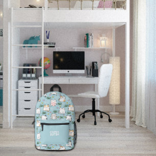 Süßes Kawaii-Katzenmuster azurblau Bedruckter Rucksack