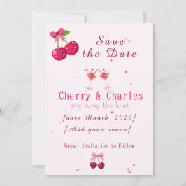 Süßes Kawaii-Kirschpaar Rosa & Rote Hochzeit Save The Date