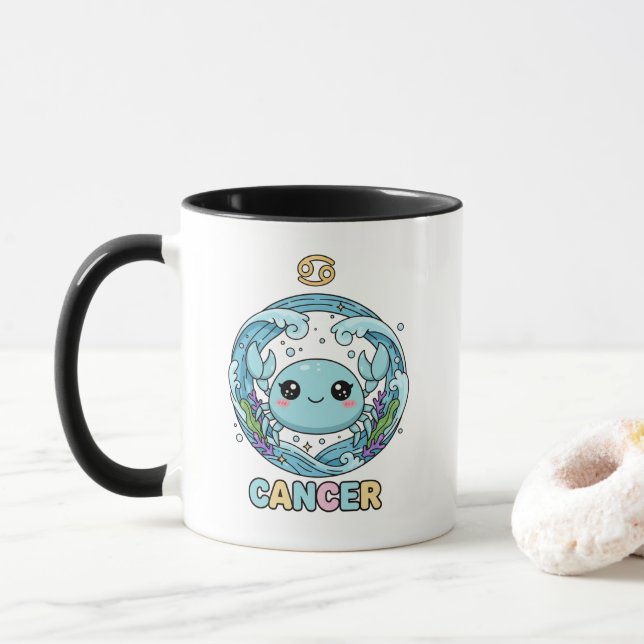 Süßes Kawaii-Krebs-Sternzeichen Tasse (Mit Donut)