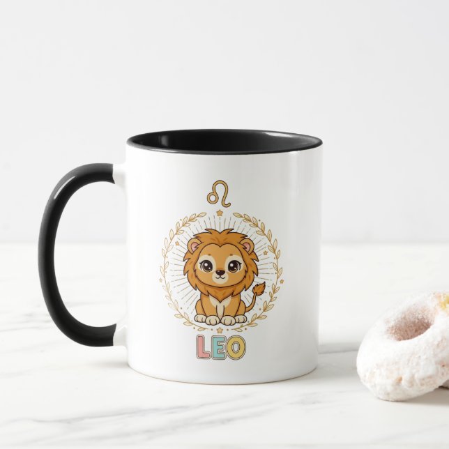 Süßes Kawaii Löwe Sternzeichen Tasse (Mit Donut)