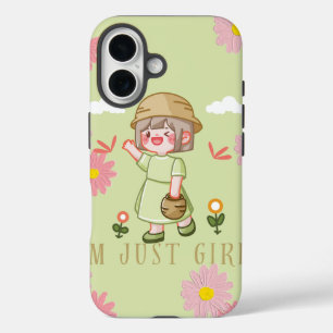 Süßes Kawaii-Mädchen mit Blumen Pastell-Ästhetik iPhone 16 Hülle
